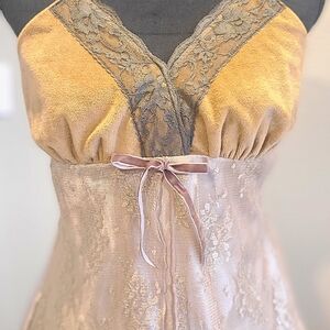 Trixxi: Satin, Lace and Velvet Sleeveless Top in Gold and Taupe Tones
